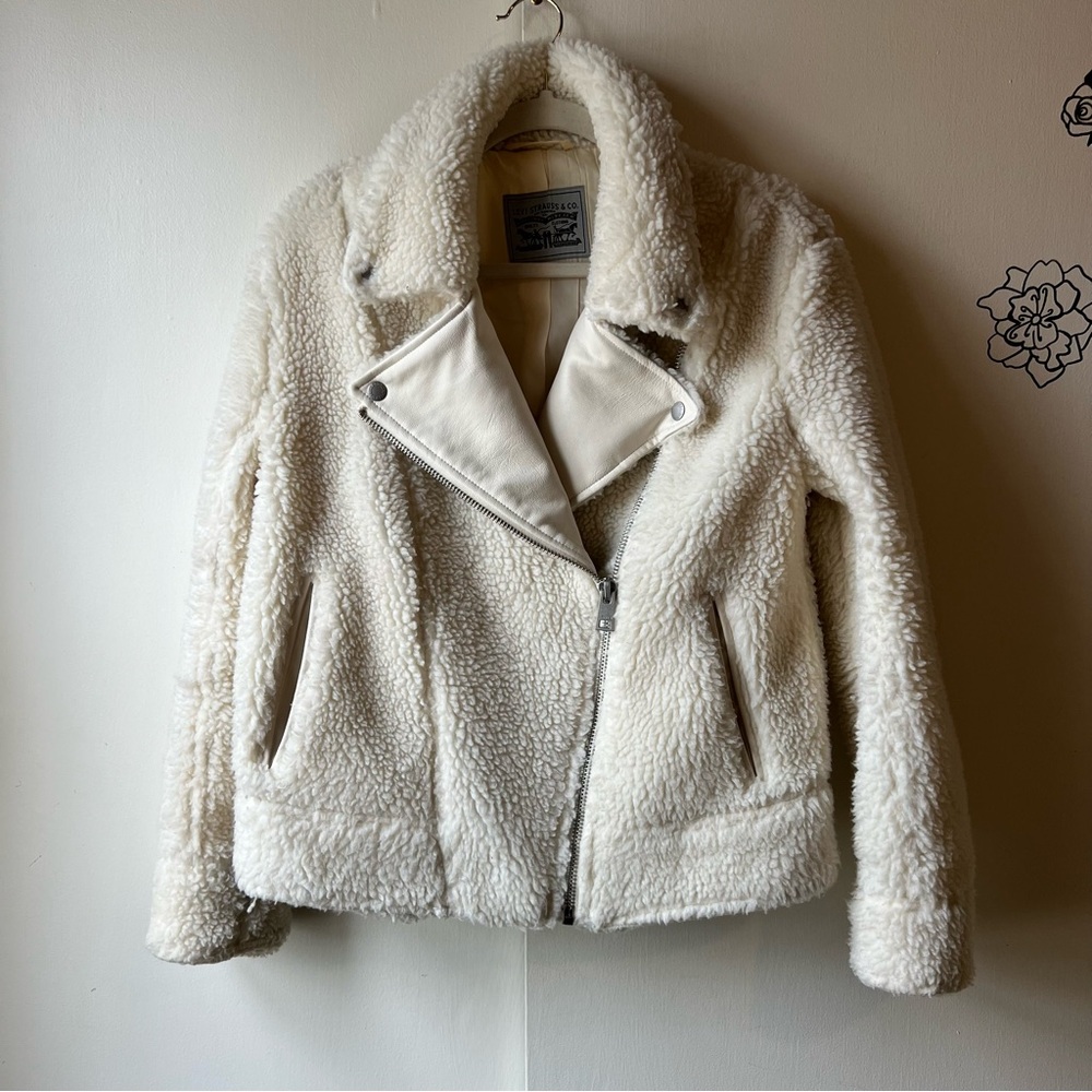 Levi's Off-White Teddy Jacket Coat Small Cozy Cottagecore